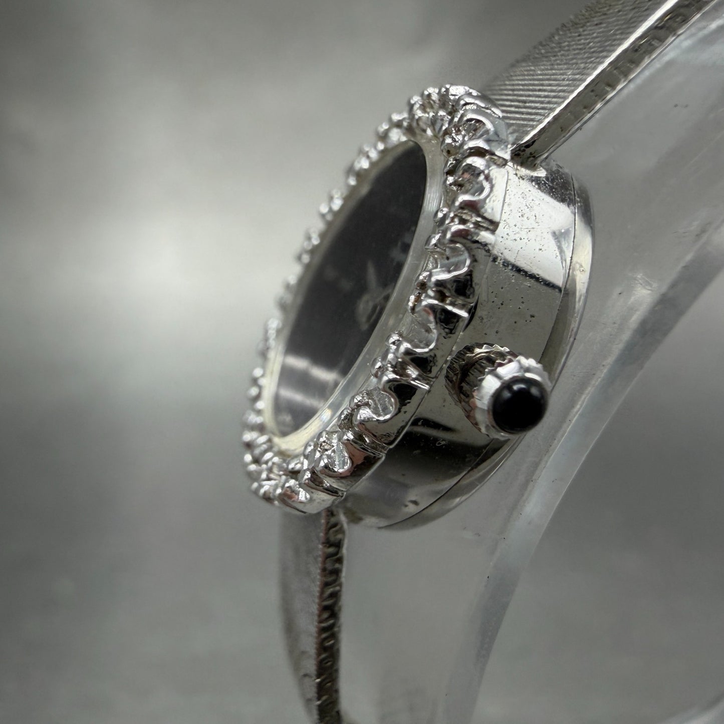 Jules Jurgenson Watch Women 14mm Black Dial Silver Tone Gem Bezel New Battery2