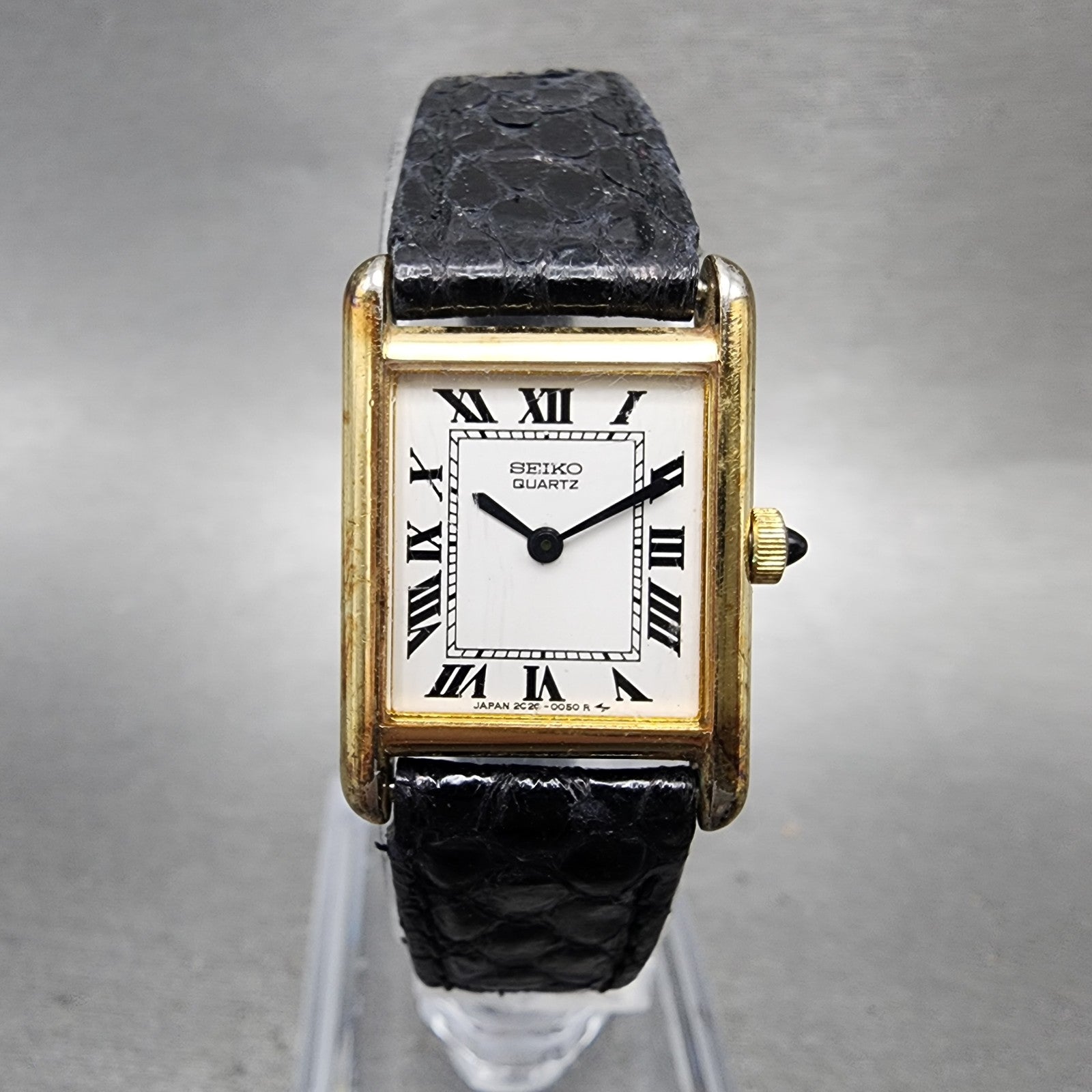 Seiko Tank Watch Women 18mm White Dial Gold Tone Rectangle 2c205019 New Battery0