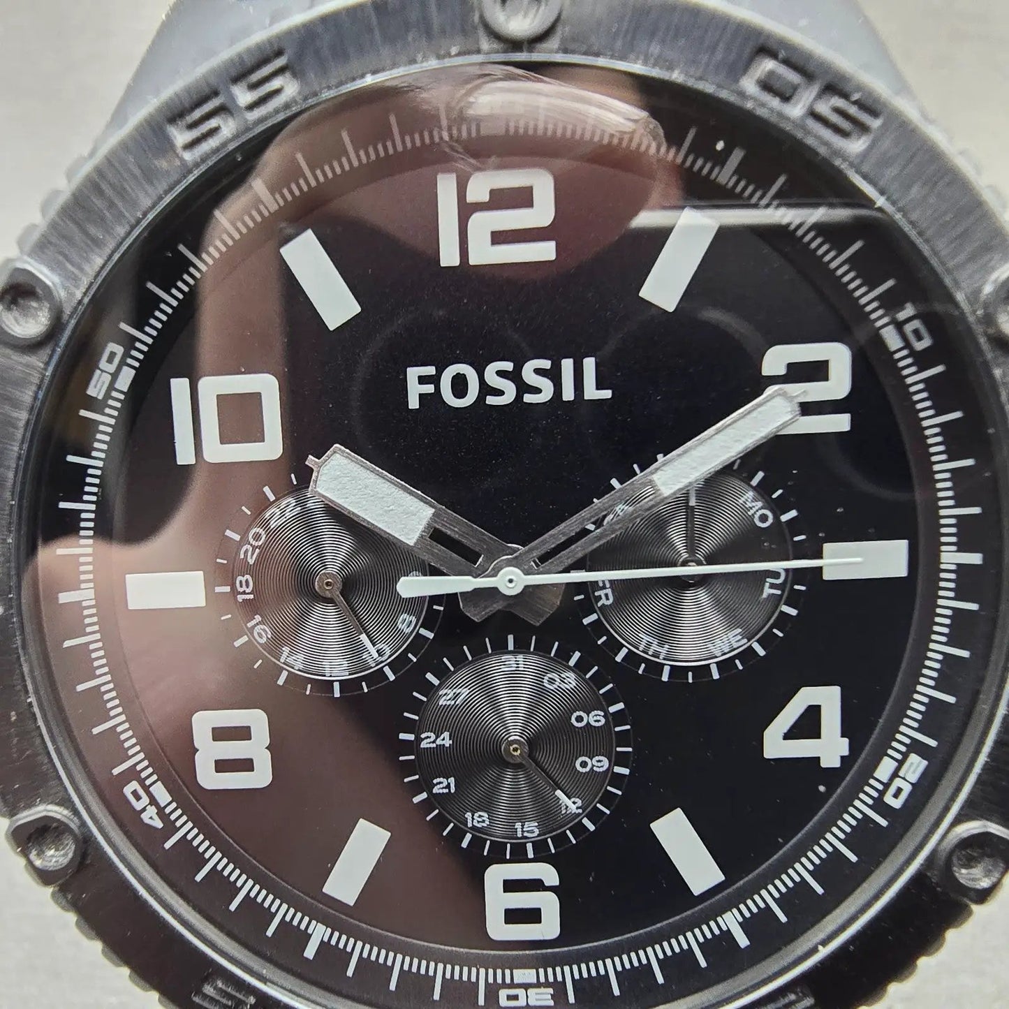 Fossil Watch Men 50mm Black Dial Black Tone Daydate Round BQ2532 New Battery1