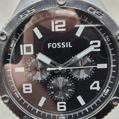 Fossil Watch Men 50mm Black Dial Black Tone Daydate Round BQ2532 New Battery1