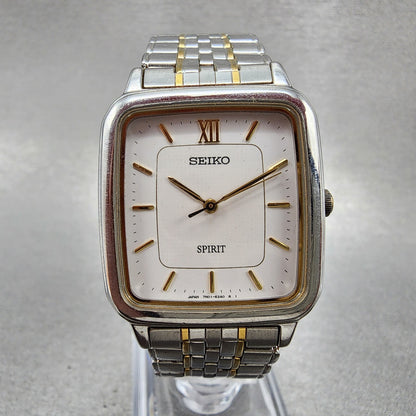 Seiko Spirit Tank Watch Men 28mm White Dial two Tone 7n01-5210 New Battery