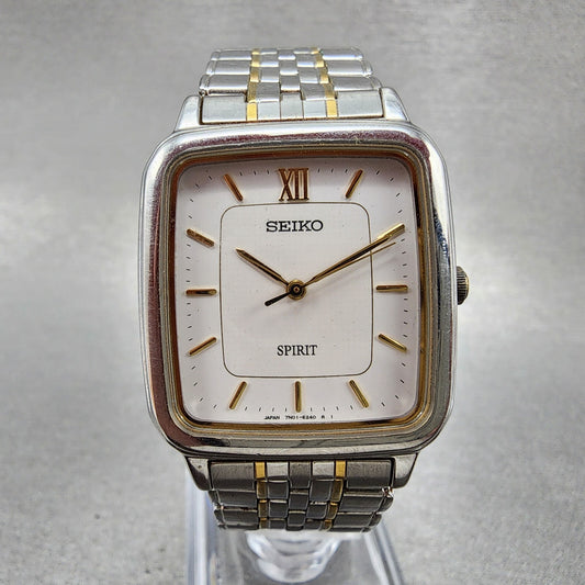 Seiko Spirit Tank Watch Men 28mm White Dial two Tone 7n01-5210 New Battery
