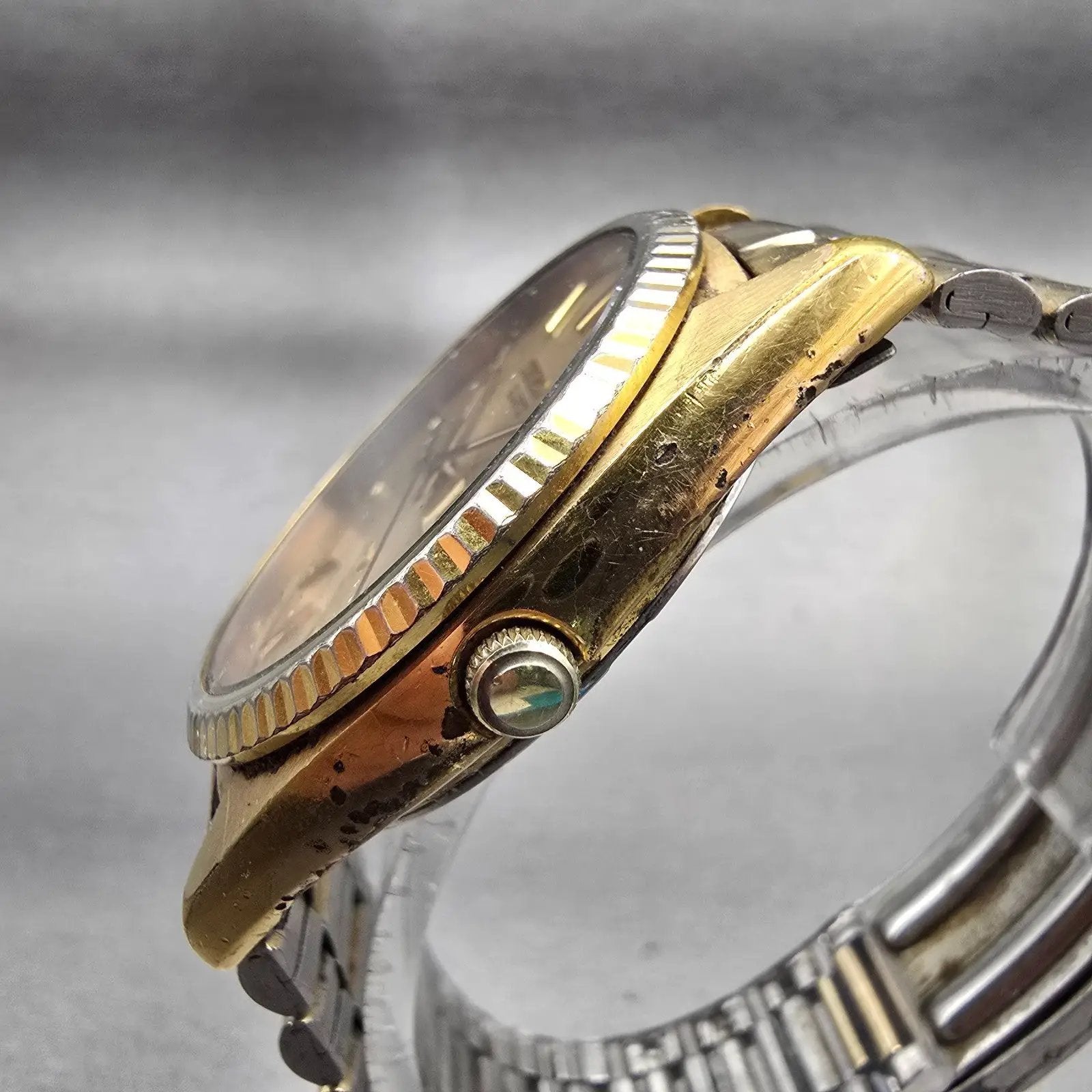Seiko SQ President Watch Men 36mm Gold Dial Gold Tone Daydate 7123-8059 New Batt2