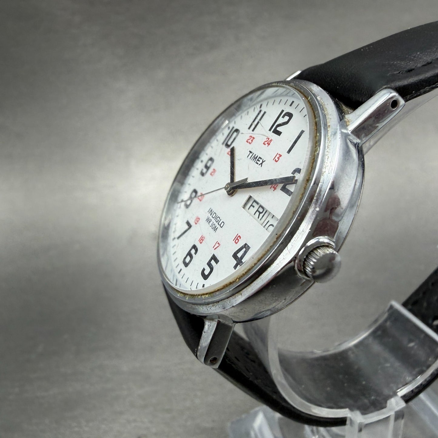 Timex Easy Reader Watch Men 35mm White Dial Silver Tone Round DaydateNew Battery2