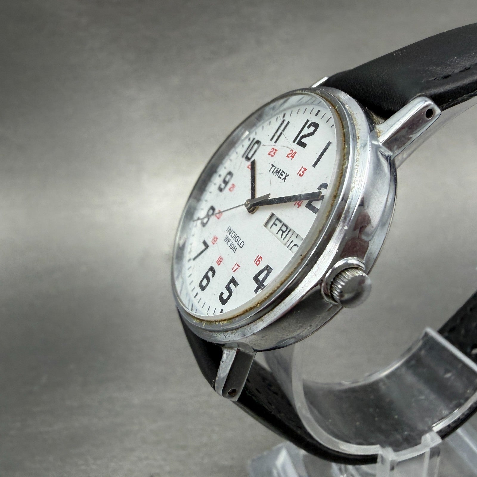 Timex Easy Reader Watch Men 35mm White Dial Silver Tone Round DaydateNew Battery2