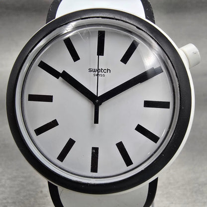 Swatch POPMOVING Watch Men 45mm White Dial Two Tone Round PWN100 New Battery1