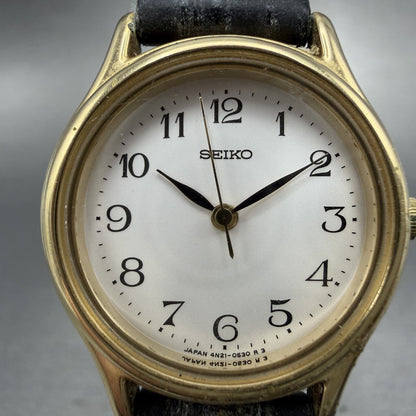 Seiko Watch Women 24mm Silver Dial Gold Tone Round 4N21-0230 New Battery1