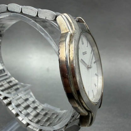 Seiko Watch Men 35mm White Dial Silver Tone Round V701-7A60 New Battery Vintage3