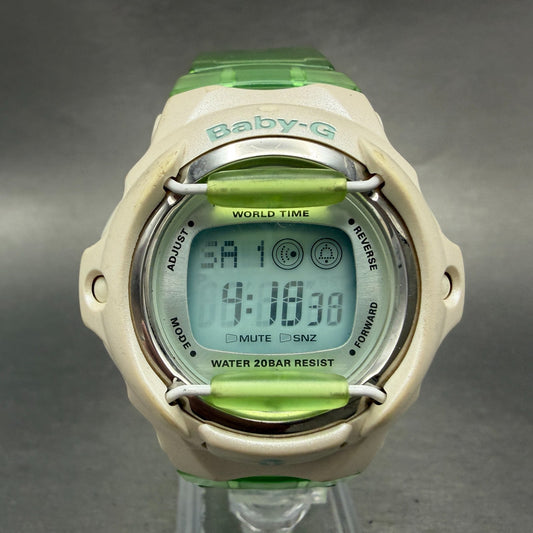 Casio Baby-G Watch Women 43mm White Green Digital Alarm Chrono BG-169WH New Batt0