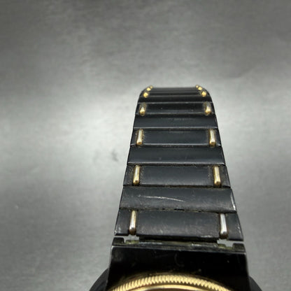 Seiko Watch Men 32mm Black Dial Black Gold Tone Date Round 6532-6039 New Battery5