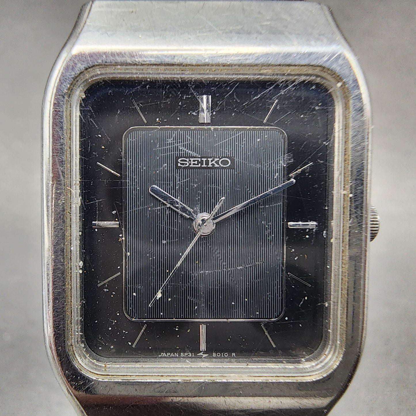 VTG Seiko Tank Watch Women 25mm Black Dial Silver Tone Rectangle 5P315020 PARTS2