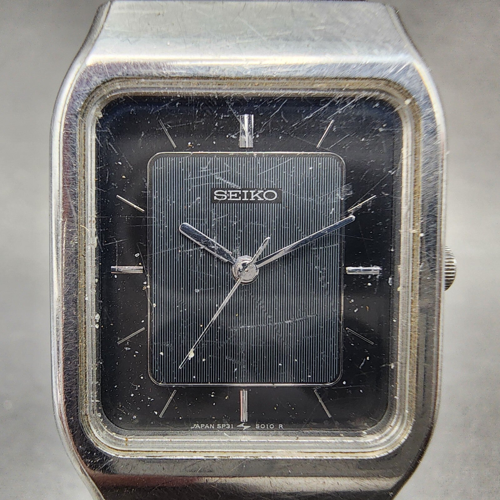 VTG Seiko Tank Watch Women 25mm Black Dial Silver Tone Rectangle 5P315020 PARTS2