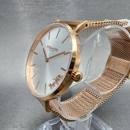 Coach Perry Horse Watch Women 36mm White Dial Rose Gold Tone Round 145031262