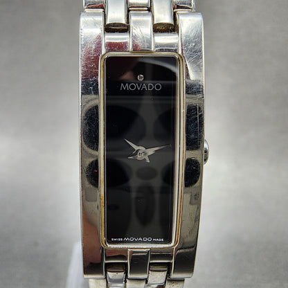 Movado Esperanza Tank Watch Women 14mm Black Dial Steel Rectangle New Battery1
