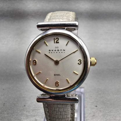 Skagen Watch Women 26mm Silver Dial Silver Tone Round 507SGSC New Battery Leathe0