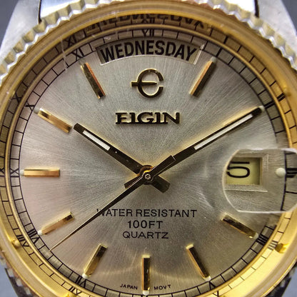 Elgin President Watch Men 38mm Champagne Dial Two Tone Daydate Round New Battery1
