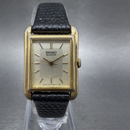 Seiko Tank Watch Women 18mm Champagne Dial Gold Tone Rectangle 14215570 New Bat0