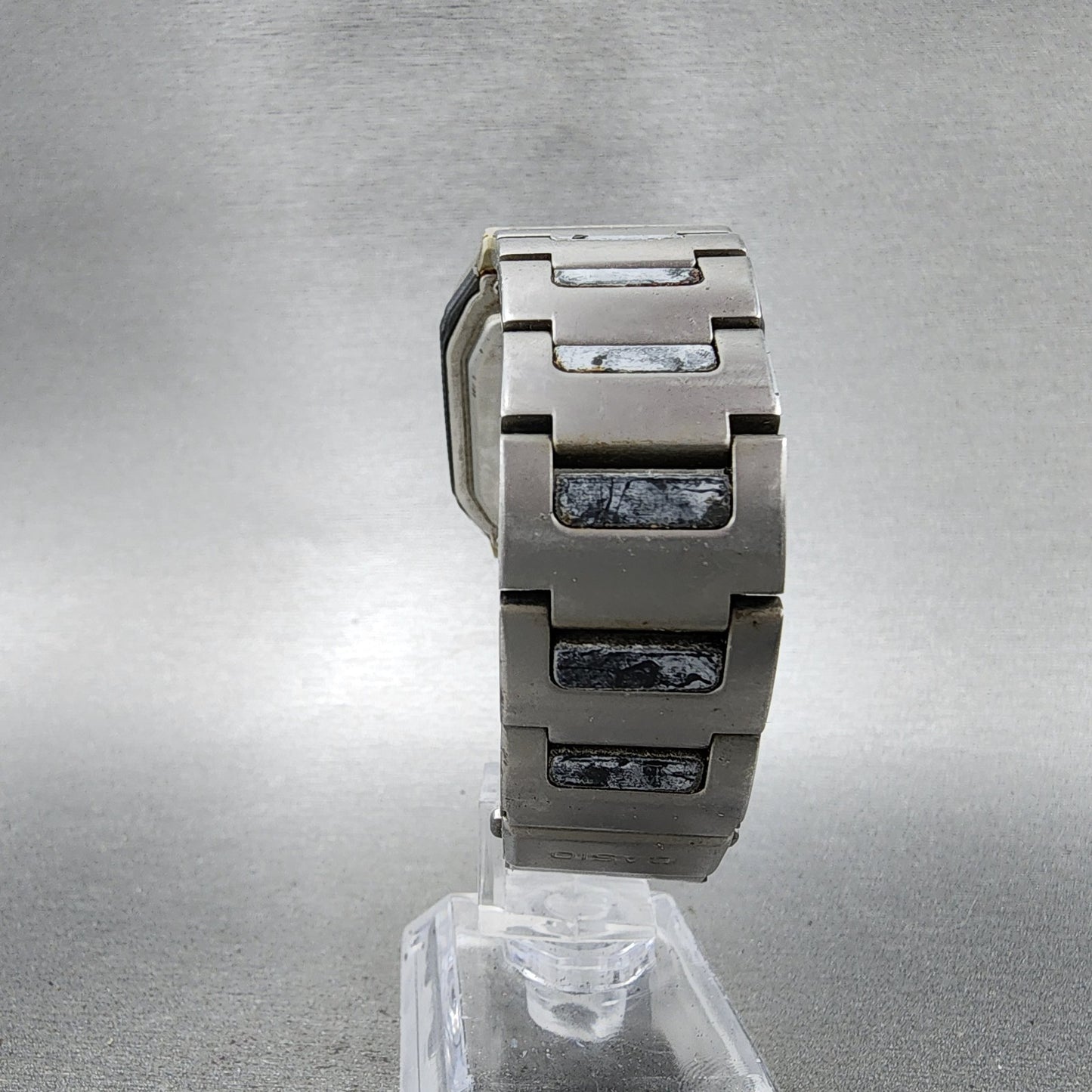 Casio HotBiz Watch Men 35mm Digital Silver Tone Rectangle VDB2100 New Battery7