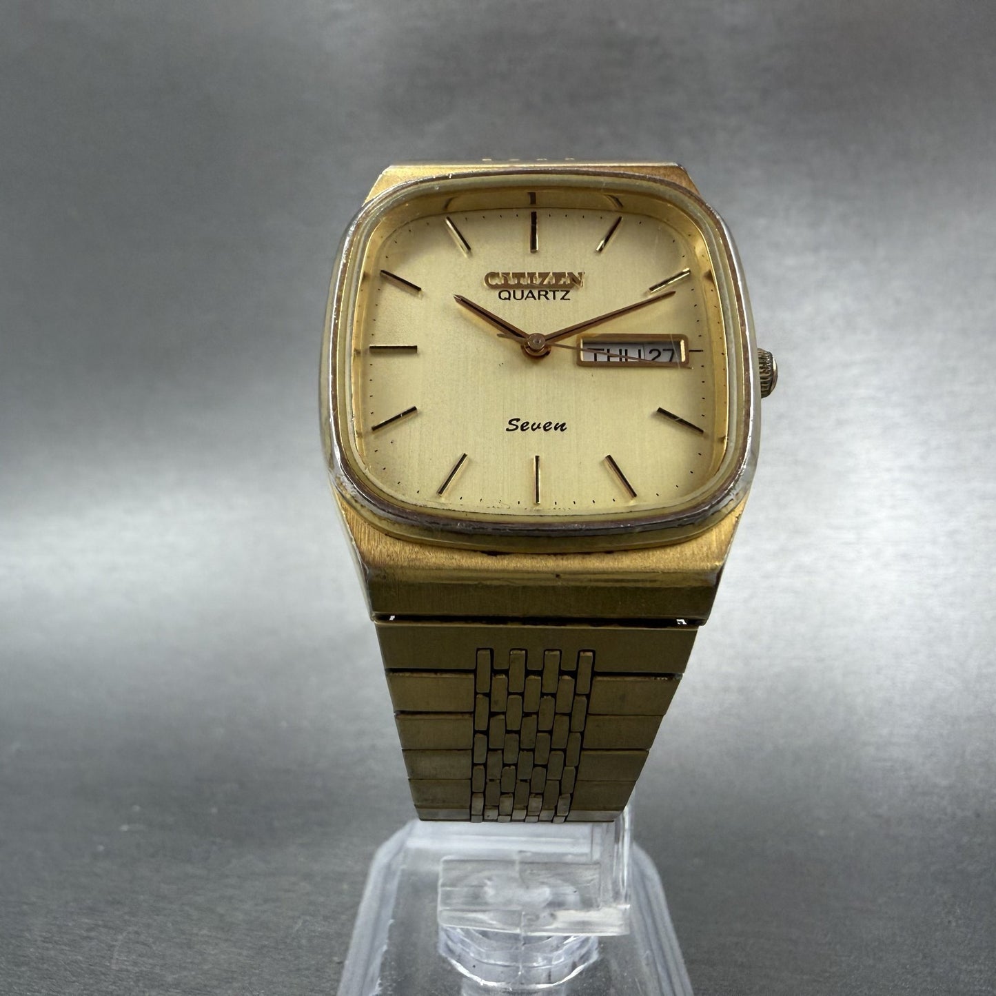 Citizen Seven Watch Men 32mm Champagne Dial Gold Tone Daydate Octagon New Batt5