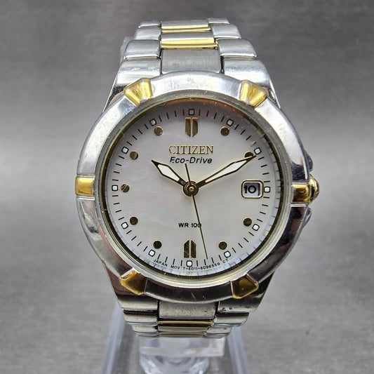 Citizen Eco-Drive Watch Women 26mm MOP Dial Two Tone Date E011-S064881 Runs BIKN0