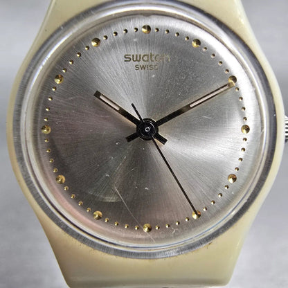 Swatch WHITE MOUSE Watch Women 25mm Silver Dial White Tone LW148 New Battery1
