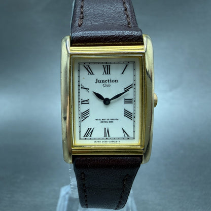 Vega Junction Club Tank Watch Women 18mm White Dial Gold Tone Rectangle New Batt0