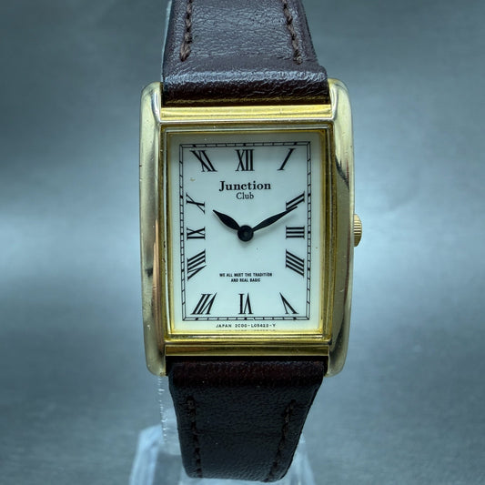 Vega Junction Club Tank Watch Women 18mm White Dial Gold Tone Rectangle New Batt0