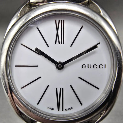 Gucci Horsebit Watch Women 30mm White Dial Steel 140.5 Round New Battery1