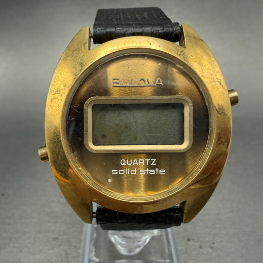 Bulova Digital Watch Men 36mm Gold Tone LCD Vintage Quartz PARTS0