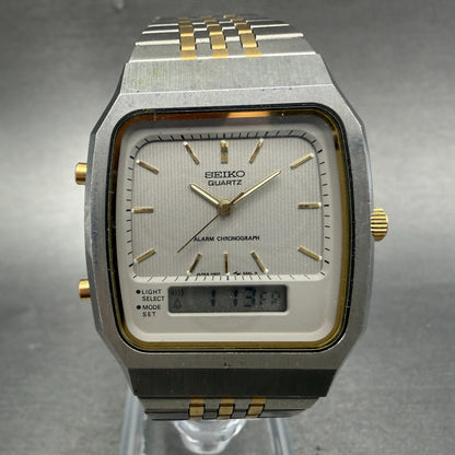 Seiko Analog Digital Watch Men 33mm Gray Dial Two Tone Rectangle H601 NewBat0