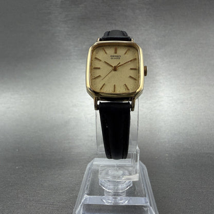 Seiko Tank Watch Women 20mm Champagne Dial Gold Tone 1421-5130 New Battery5