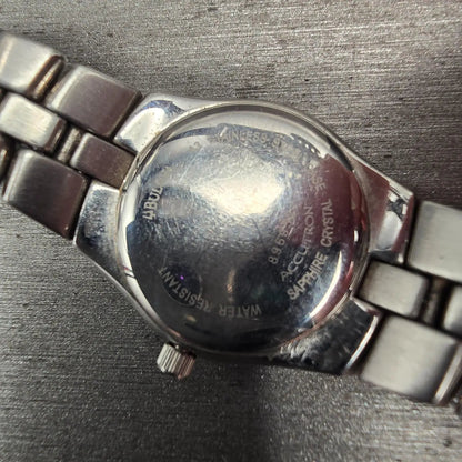 Bulova Accutron Watch Women 24mm Blue Dial Silver Tone Date Round 26M04 New Batt10