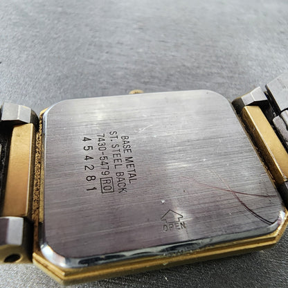 Seiko Tank Watch Men 26mm Gold Dial Gold Tone Rectangle 7430-5479 PARTS