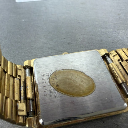 Seiko Tank Watch Men 26mm Black Dial Gold Tone Rectangle 5Y30-5349 New Battery H9