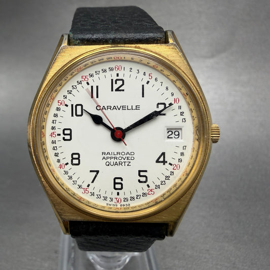 Bulova Carvelle Railroad Approved Watch Men 34mm White Dial Gold Tone Date Runs0