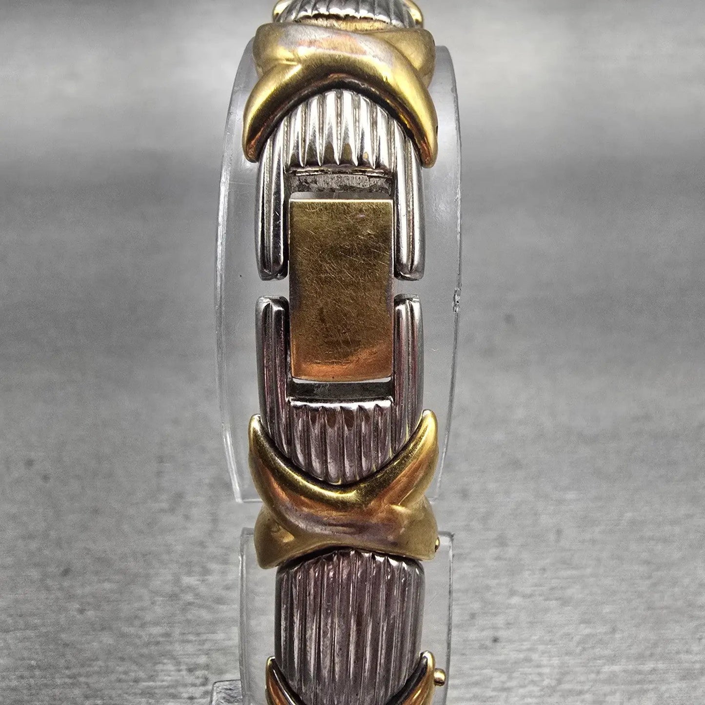Seiko Watch Women 14mm White Dial Two Tone Rectangle 2E20-7389 New Battery VTG7