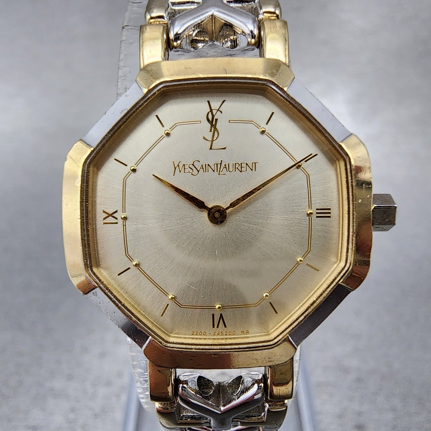 Yves Saint Laurent Watch Women 23mm Champagne Dial Tow Tone Octagon New Battery1