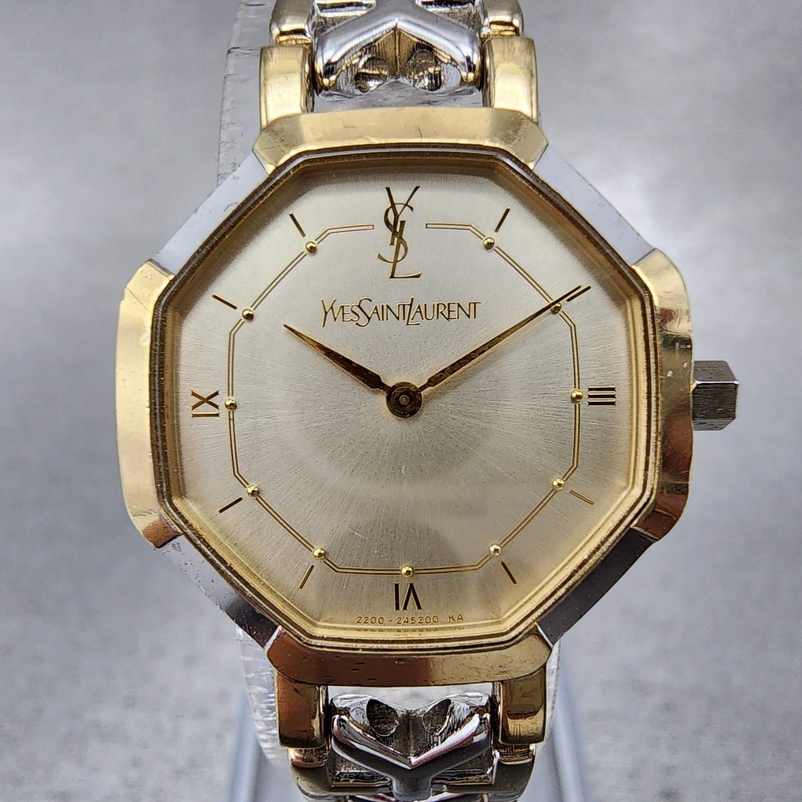 Yves Saint Laurent Watch Women 23mm Champagne Dial Tow Tone Octagon New Battery1