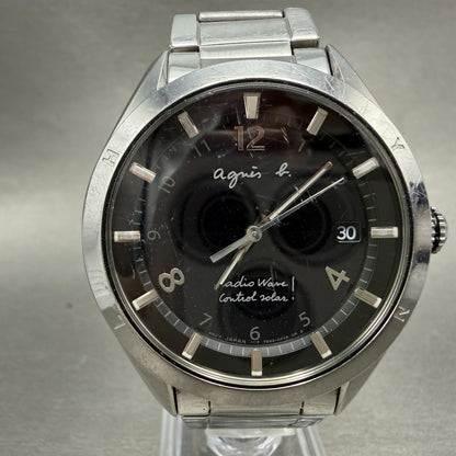 Seiko Agnes B Solar Watch Men 42mm Black Dial Steel Date Round Runs 7B52-0AJ00