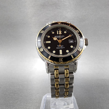 Raymond Weil Tango Diver Watch Women 30mm Black Dial Two Tone Date 5363 New Batt