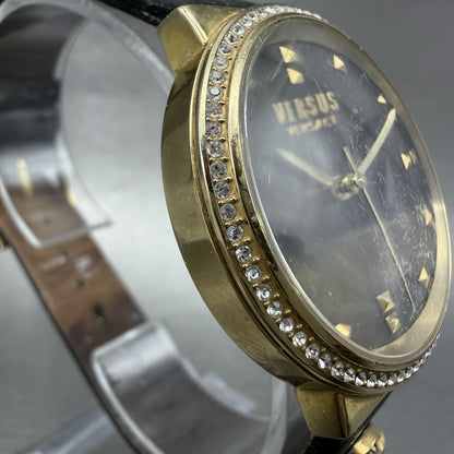 Versus Versace Watch Women 35mm Black Dial Gold Tone Round New Battery3