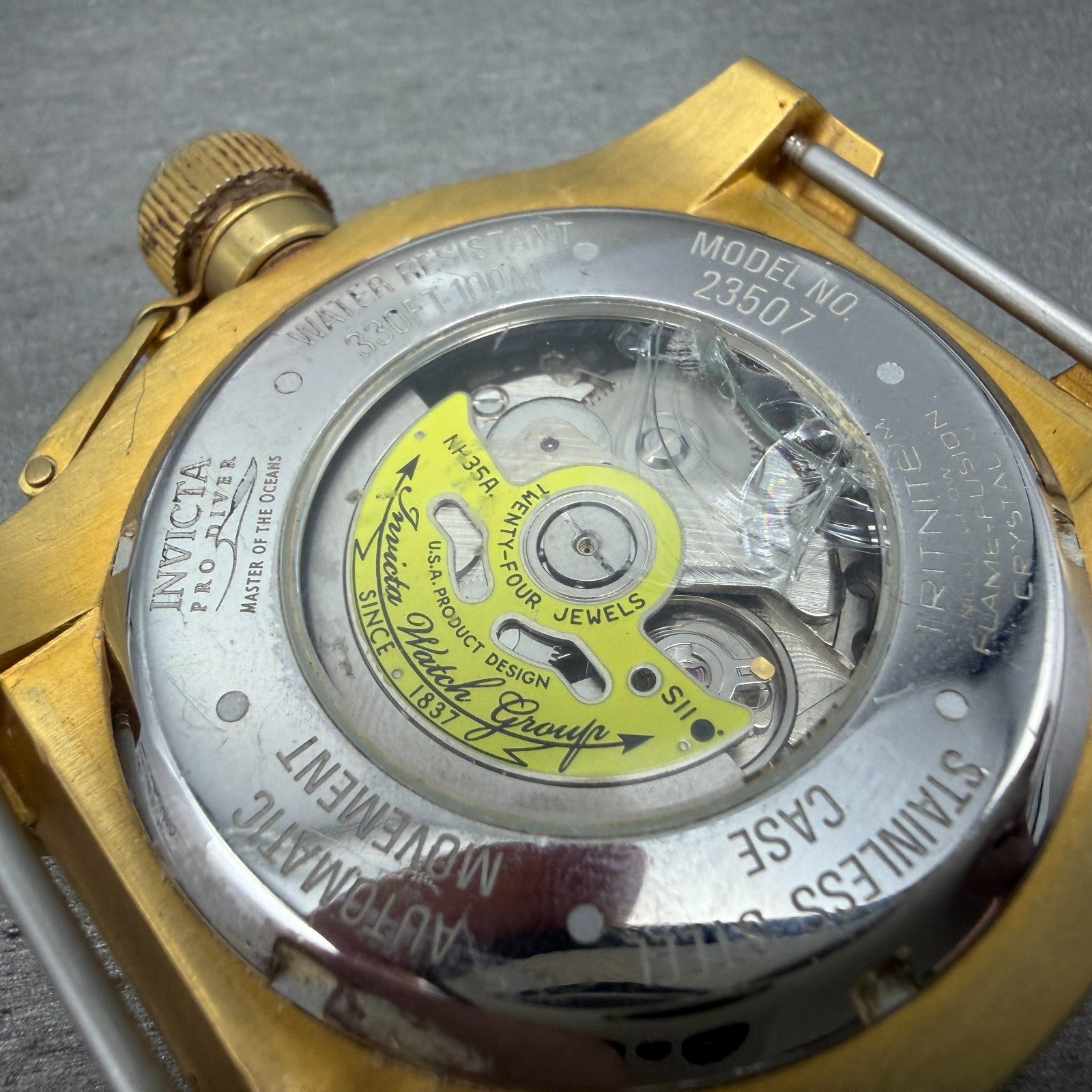 Invicta Pro Diver Automatic Watch Men 49mm White Dial Gold Tone Date Round 235076