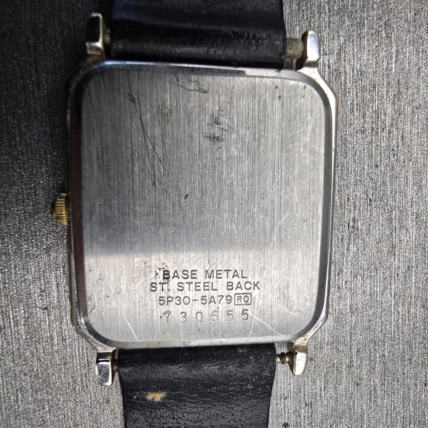 Seiko Watch Men 26mm Black Dial Two Tone Rectangle 5P30-5A79 New Battery Vintage10