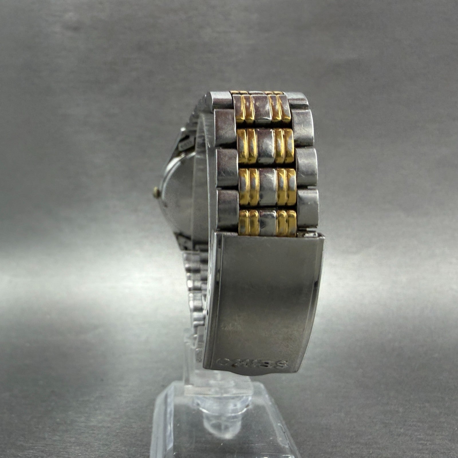 Seiko Watch Men 35mm Silver Dial Two Tone Date Round 7N42-8A39 New Battery VTG7