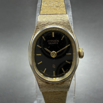 Citizen CQ Watch Women 16mm Black Dial Gold Tone Oval 3220-S16598 New Battery1