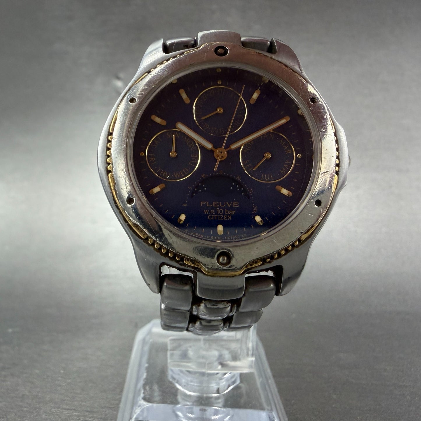 Citizen Fleuve Triple Calendar  Moonphase Watch Men 36mm Blue Dial Silver Runs6