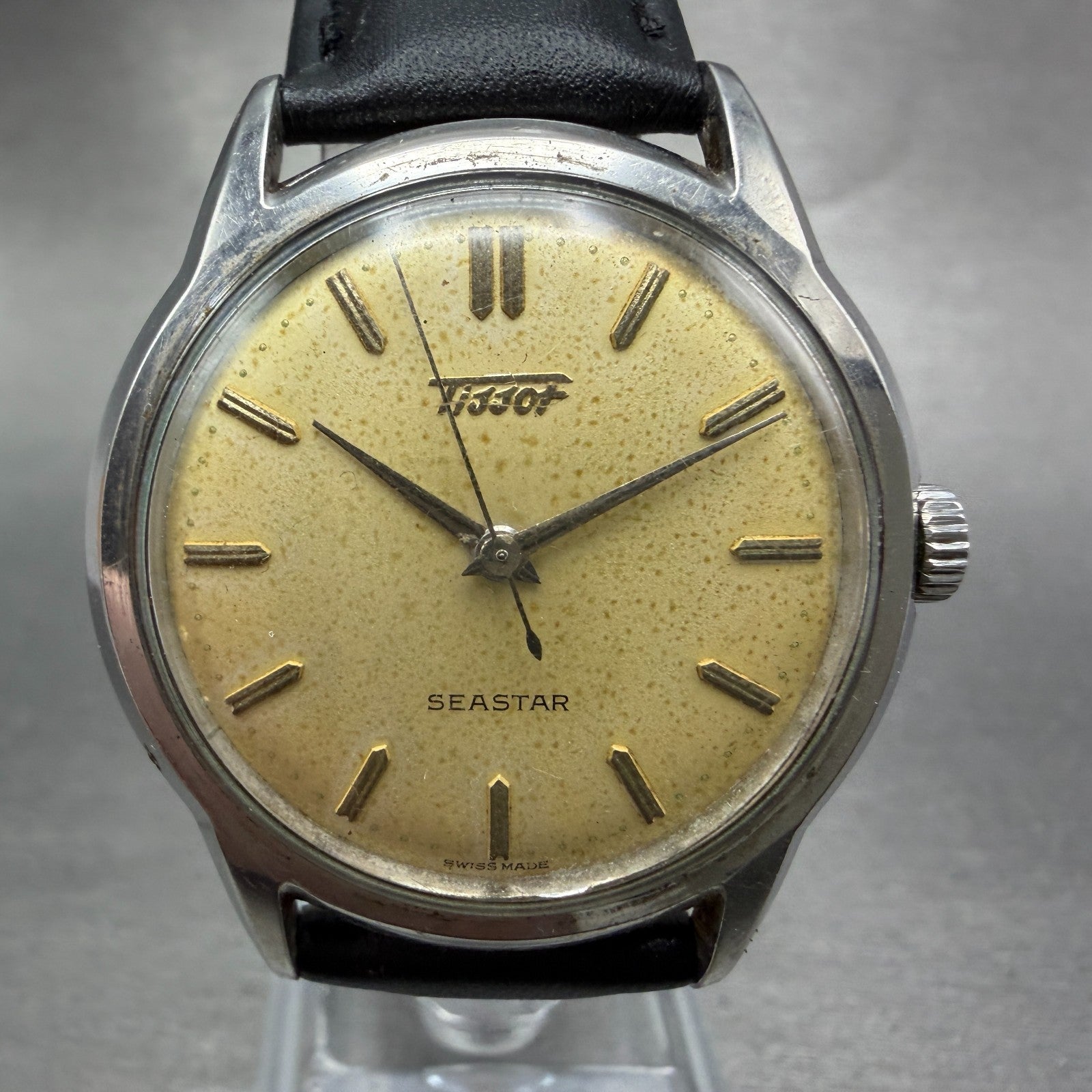 Tissot Seastar Watch Men 34mm Champagne Dial Silver Tone Round Manual Runs VTG0
