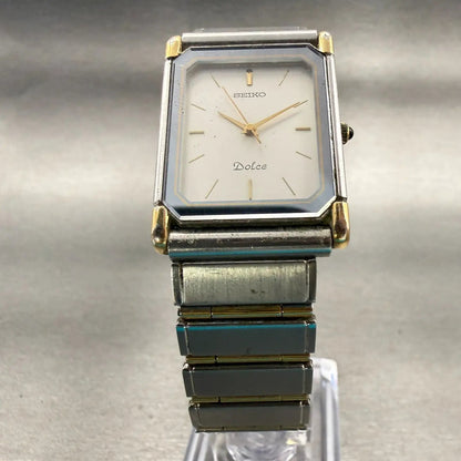 Seiko Dolce Watch Men 25mm Silver Dial Two Tone Rectangle 7741-5050 New Battery5