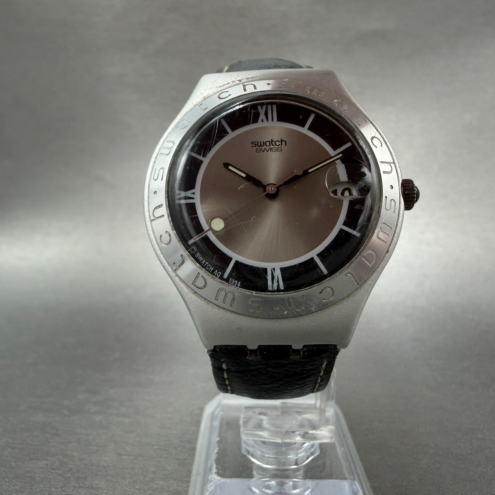 Swatch Irony Smoke Watch Men 37mm Silver Dial Aluminum Date YGS4002 New Battery5