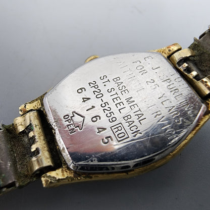 Vintage Seiko Watch Women Gold Tone Gold Dial 12mm Rectangle 2P20-5259 New Batt